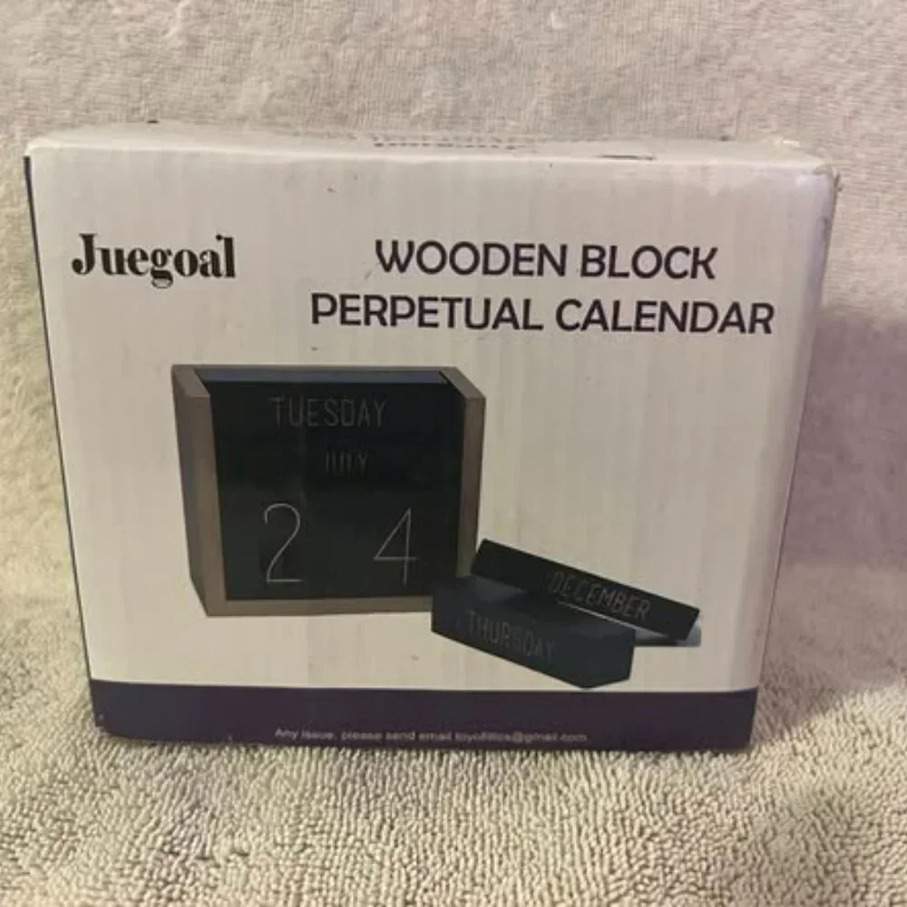 Juegoal Wooden Perpetual Calendar, Wooden Block Daily (Black)